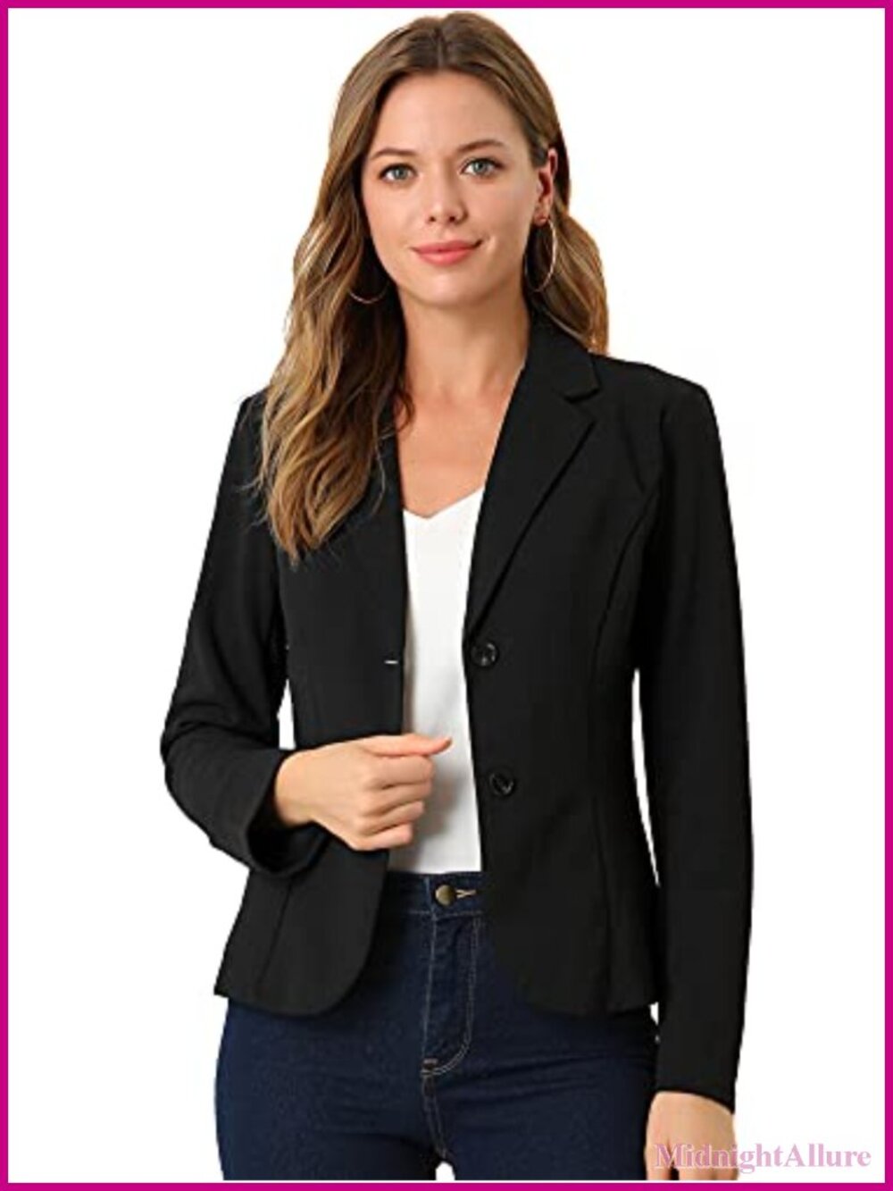 Women's Blazer Notch Lapel Stretch Knit Long Sleeve Business Casual Jacket